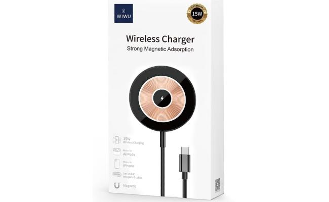 WIWU Wi-W007 Strong Magnetic Adsorption Wireless Charger 15W Type-C 1M Cable for iPhone - Black